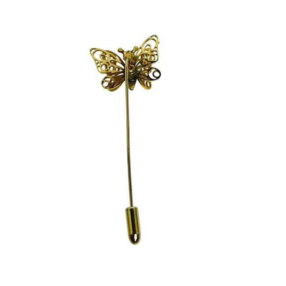 Gold Tone Butterfly Stick Pin With Double Layered Wings & Secure Clutch (1090) - Picture 3 of 6